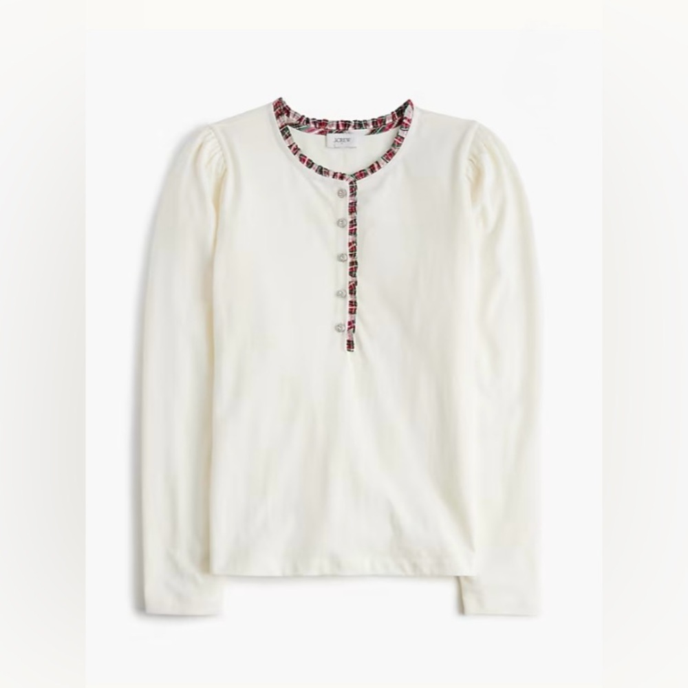 NWT J Crew Holiday Plaid Ruffle-Neck‎ Button-Up Top XXL preppy Classic Christmas